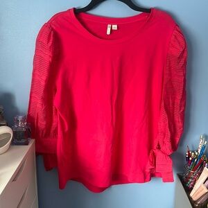 Hot pink, long sleeve shirt with detailed sleeves